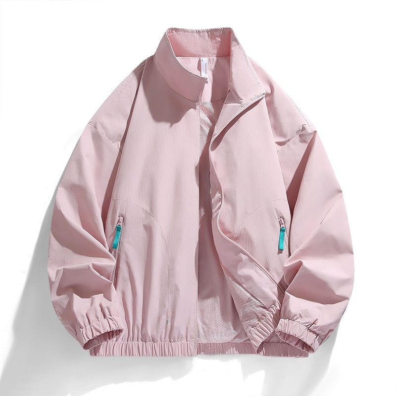 Herren Leichte Windbreaker-Übergangsjacke mit Stehkragen, Mesh-Innenfutter, Reißverschlusstaschen & elastischem Saum Echoarchiv