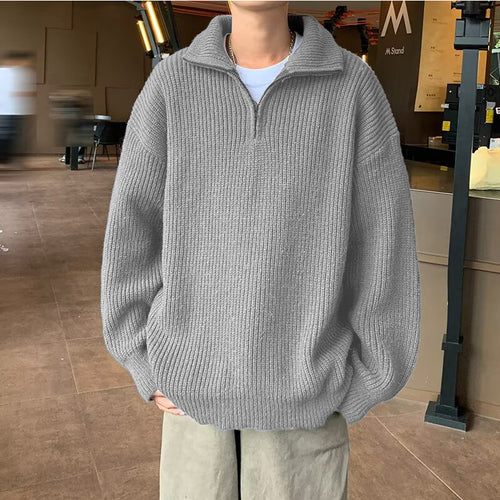 Herren Weicher Oversize-Rippenstrick-Pullover mit verdecktem Halbzip und Polokragen Echoarchiv