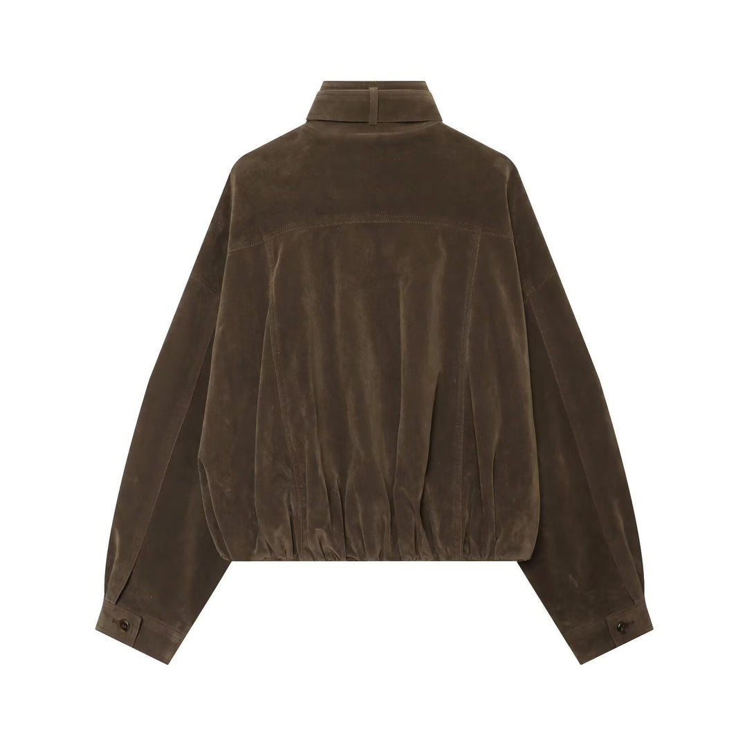 Damen Oversize-Wildleder‑Bomberjacke mit hohem Stehkragen und Reißverschlusstaschen Echo Archiv