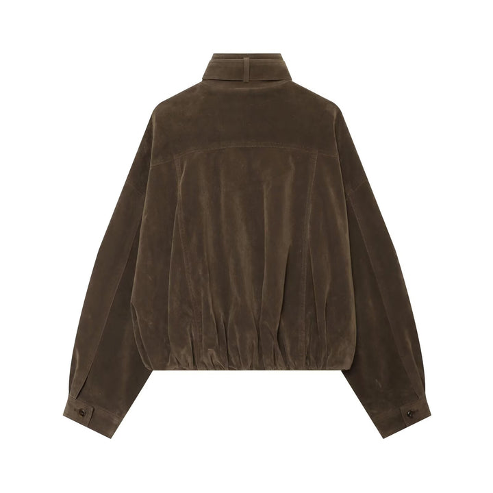 Damen Oversize-Wildleder‑Bomberjacke mit hohem Stehkragen und Reißverschlusstaschen Echo Archiv