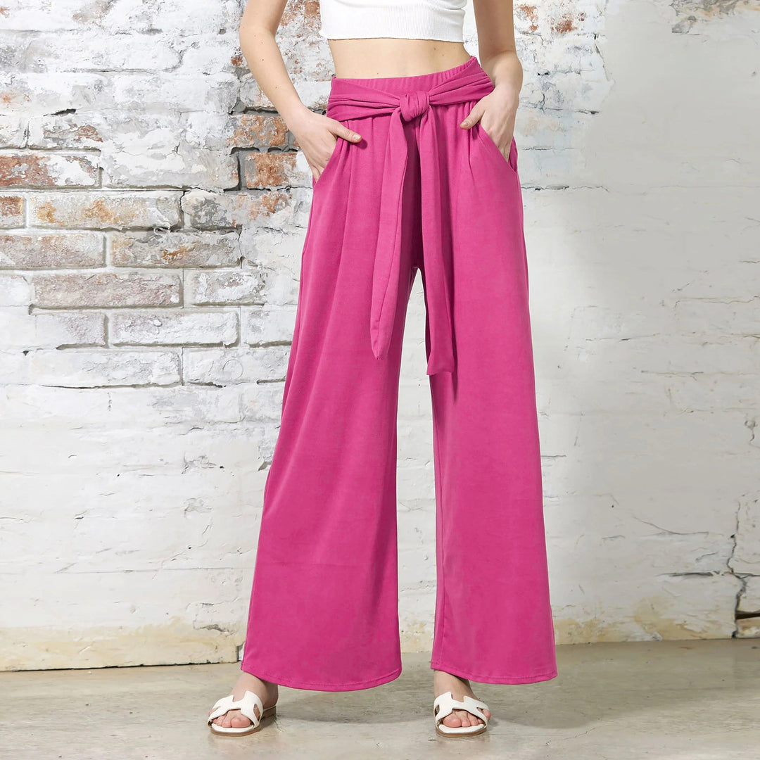 Damen Weite Jersey-Hose mit hohem Bund und Bindegürtel Echo Archiv