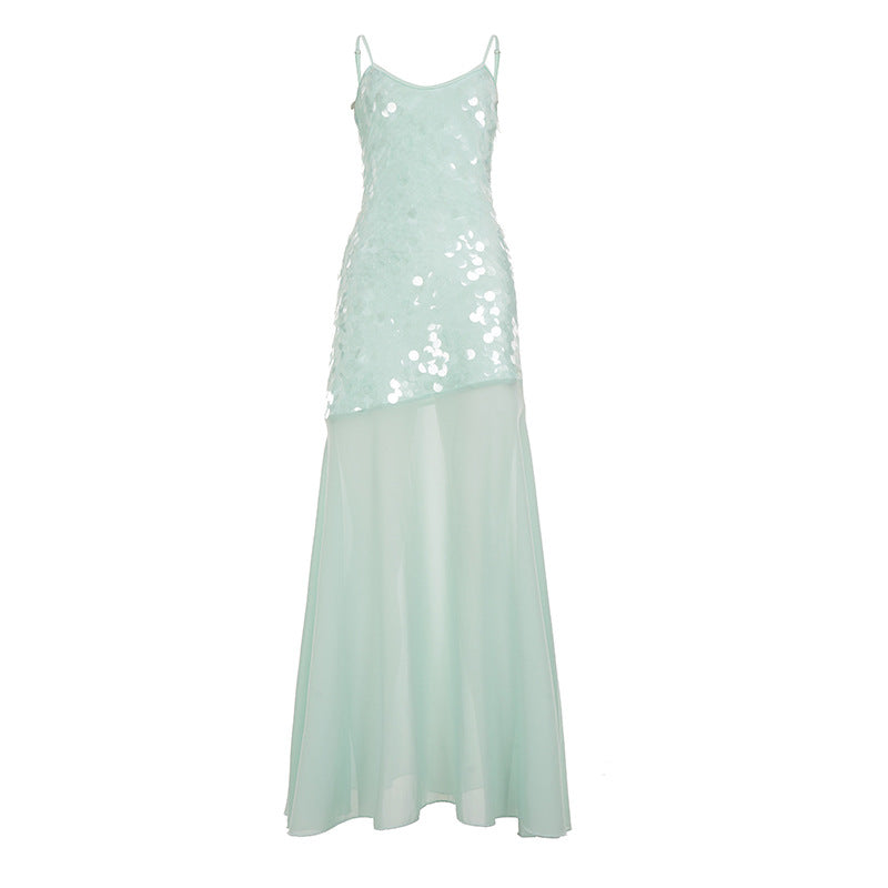 Damen schimmerndes ärmelloses Maxikleid mit funkelnden Pailletten Echo Archiv