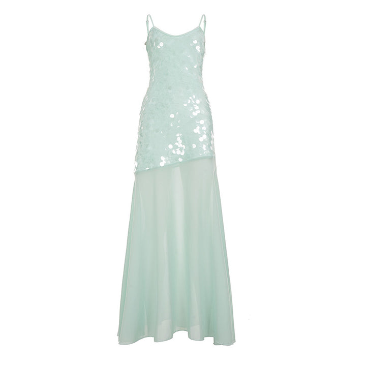 Damen schimmerndes ärmelloses Maxikleid mit funkelnden Pailletten Echo Archiv