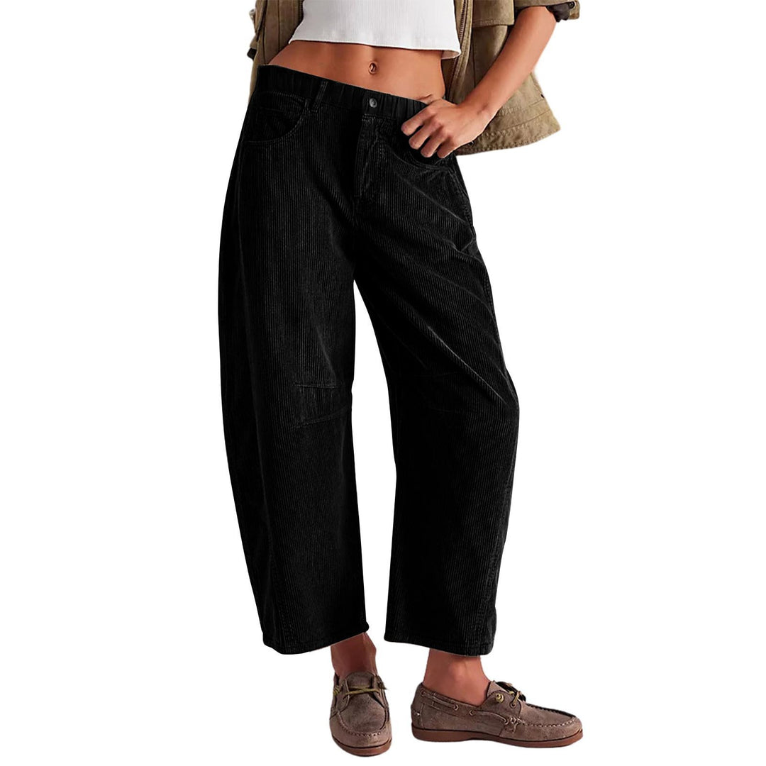 Damen Weite Cordhose mit hoher Taille, Cropped-Bein und Eingriffstaschen Echo Archiv