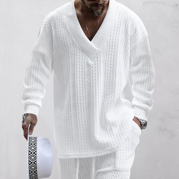 Herren stylish Grobstrickpullover mit V-Ausschnitt und lässiger Passform Echoarchiv