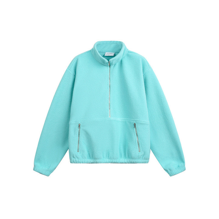 Unisex Oversize Fleece-Halbzip mit Stehkragen und Reißverschlusstaschen Echoarchiv