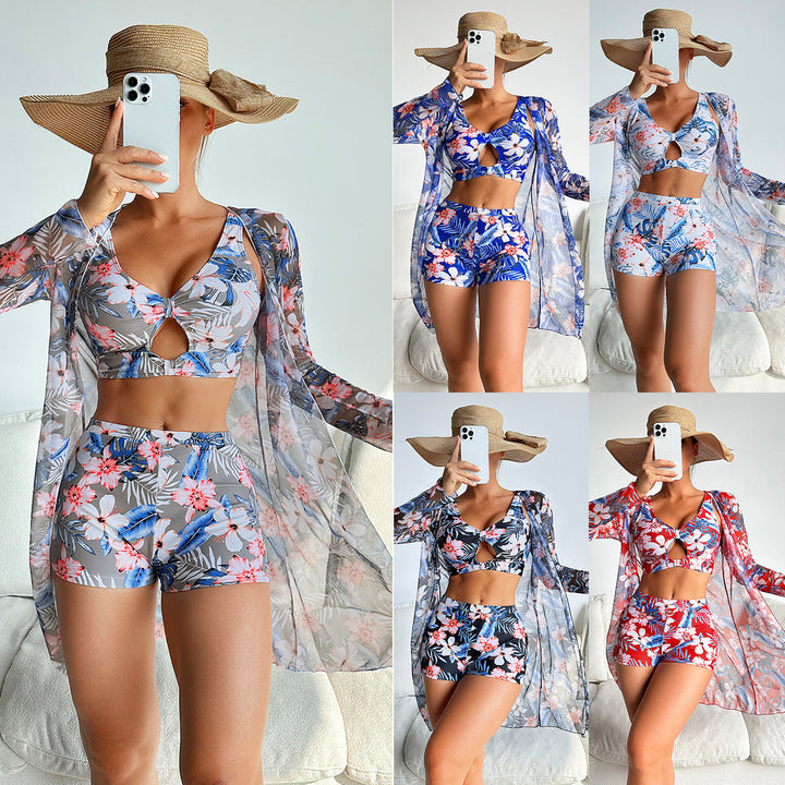 Damen Buntes Bade-Outfit mit durchscheinendem Kimono Echo Archiv