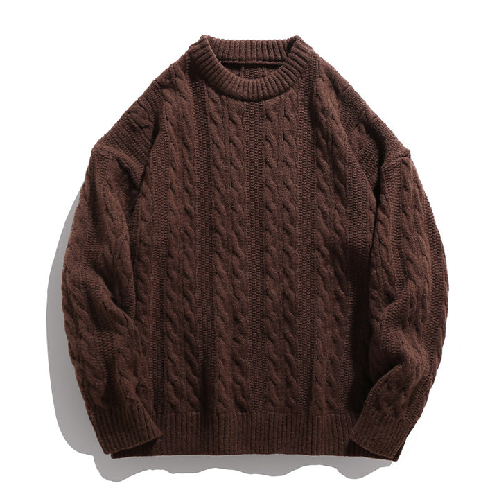 Unisex Boxy-Zopfmuster-Strickpullover mit geripptem Saum Echo Archiv