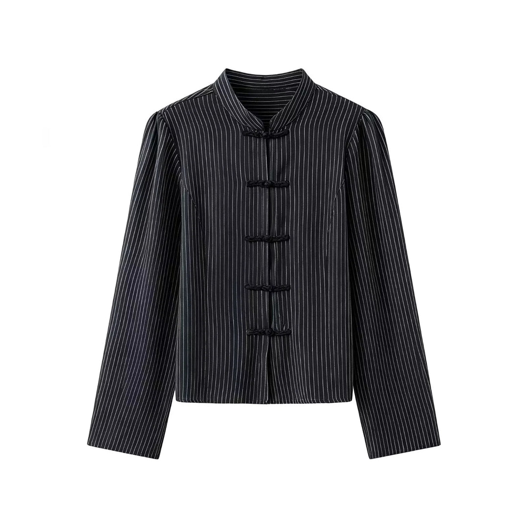 Damen taillierte chinesisch inspirierte Jacke mit Stehkragen und Zierknotenverschlüssen – Célinea