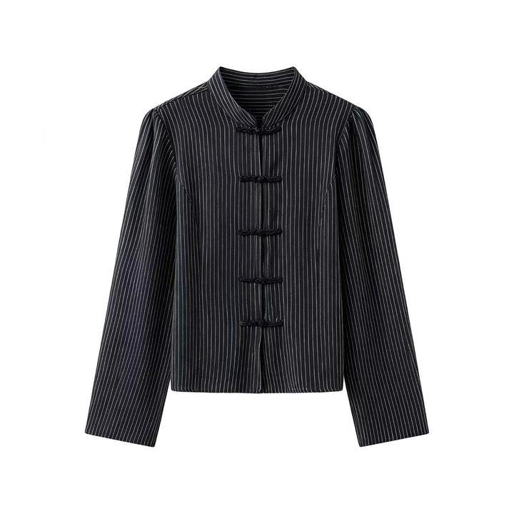 Damen taillierte chinesisch inspirierte Jacke mit Stehkragen und Zierknotenverschlüssen – Célinea