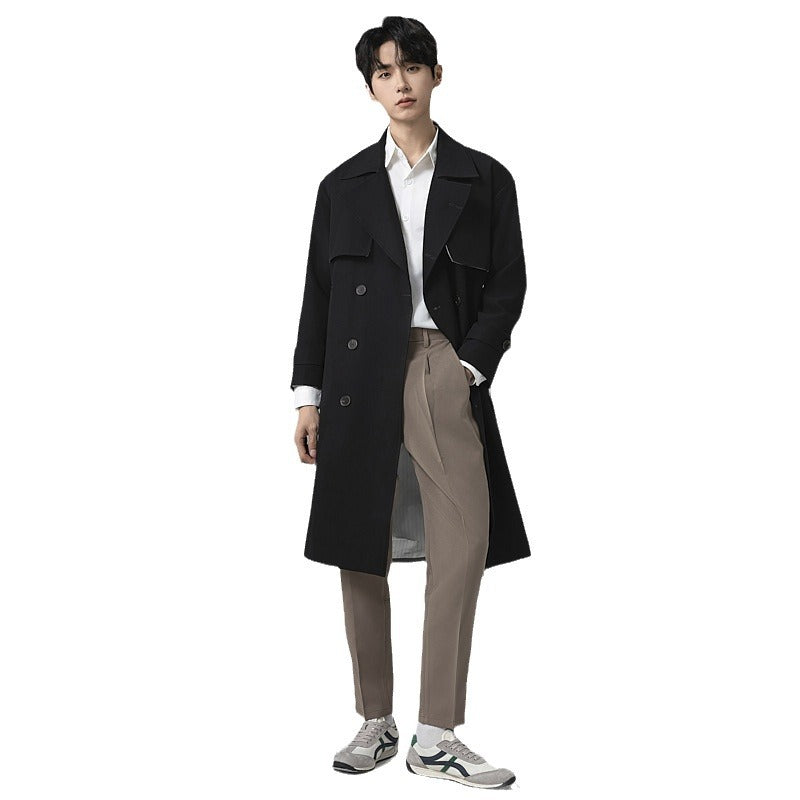 Herren Oversized Doppelreihiger Wollmix-Trenchcoat mit Schalkragen und Überschlagblende Echoarchiv
