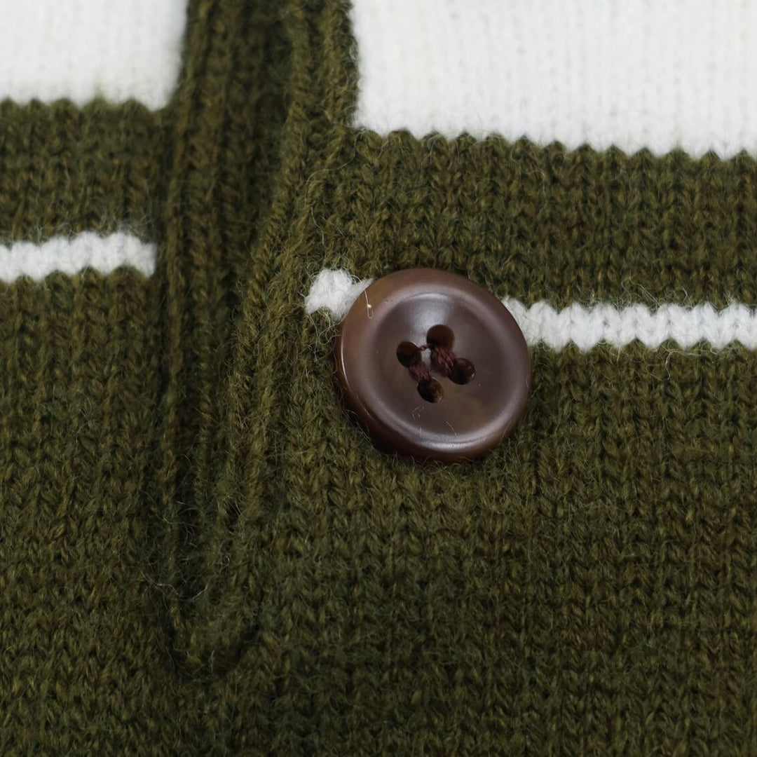 Damen Gestreifter Polokragen-Pullover mit Knopfleiste und Rippbündchen Echoarchiv
