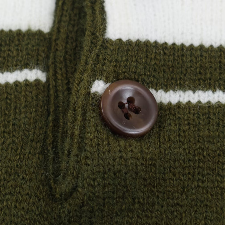 Damen Gestreifter Polokragen-Pullover mit Knopfleiste und Rippbündchen Echoarchiv