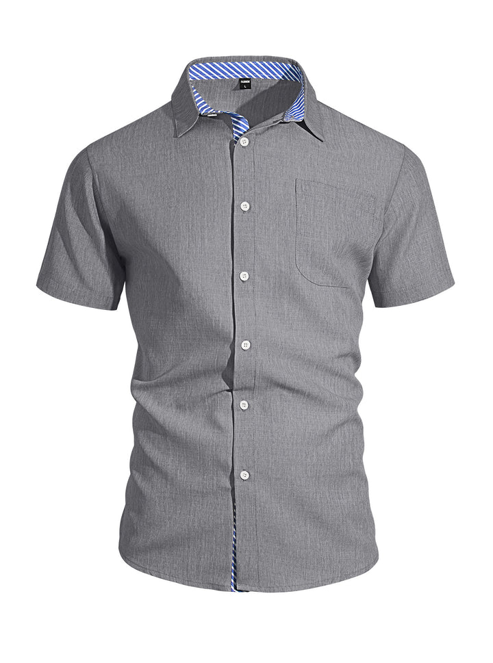 Herren nan Business-Casual Kurzarmhemd mit gestreiftem Kragenfutter und Brusttasche Echo Archiv
