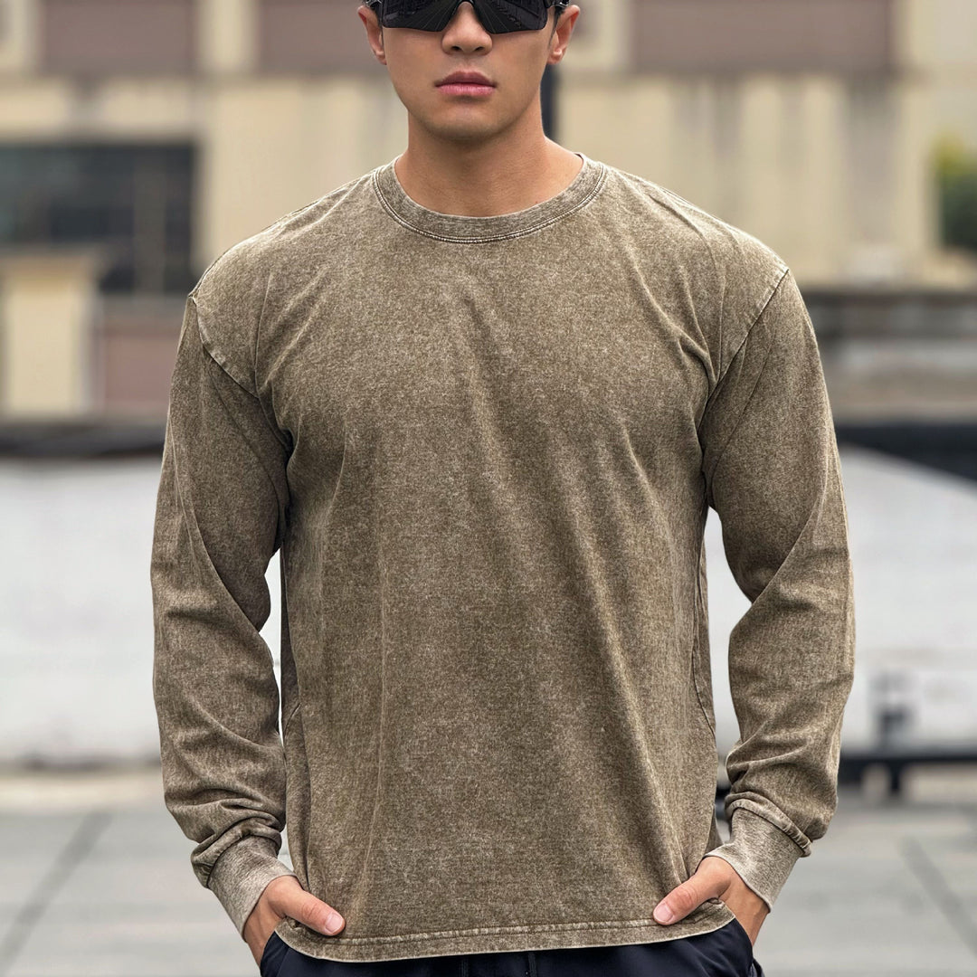 Herren Langarmshirt aus weichem Baumwollmix mit angesagtem Stone-Wash-Effekt Echoarchiv