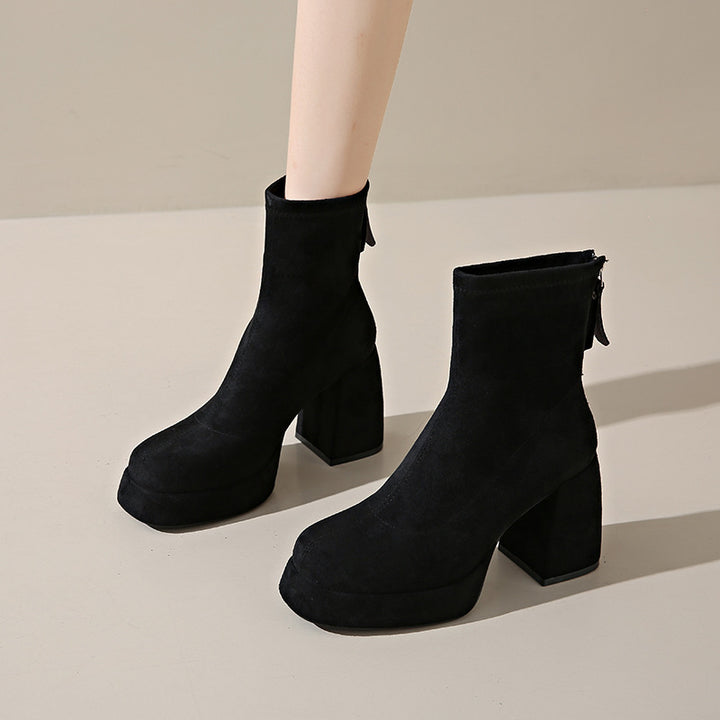 Damen Plateau‑AnklEcho Archivoots aus Veloursleder mit hohem Blockabsatz Echo Archiv