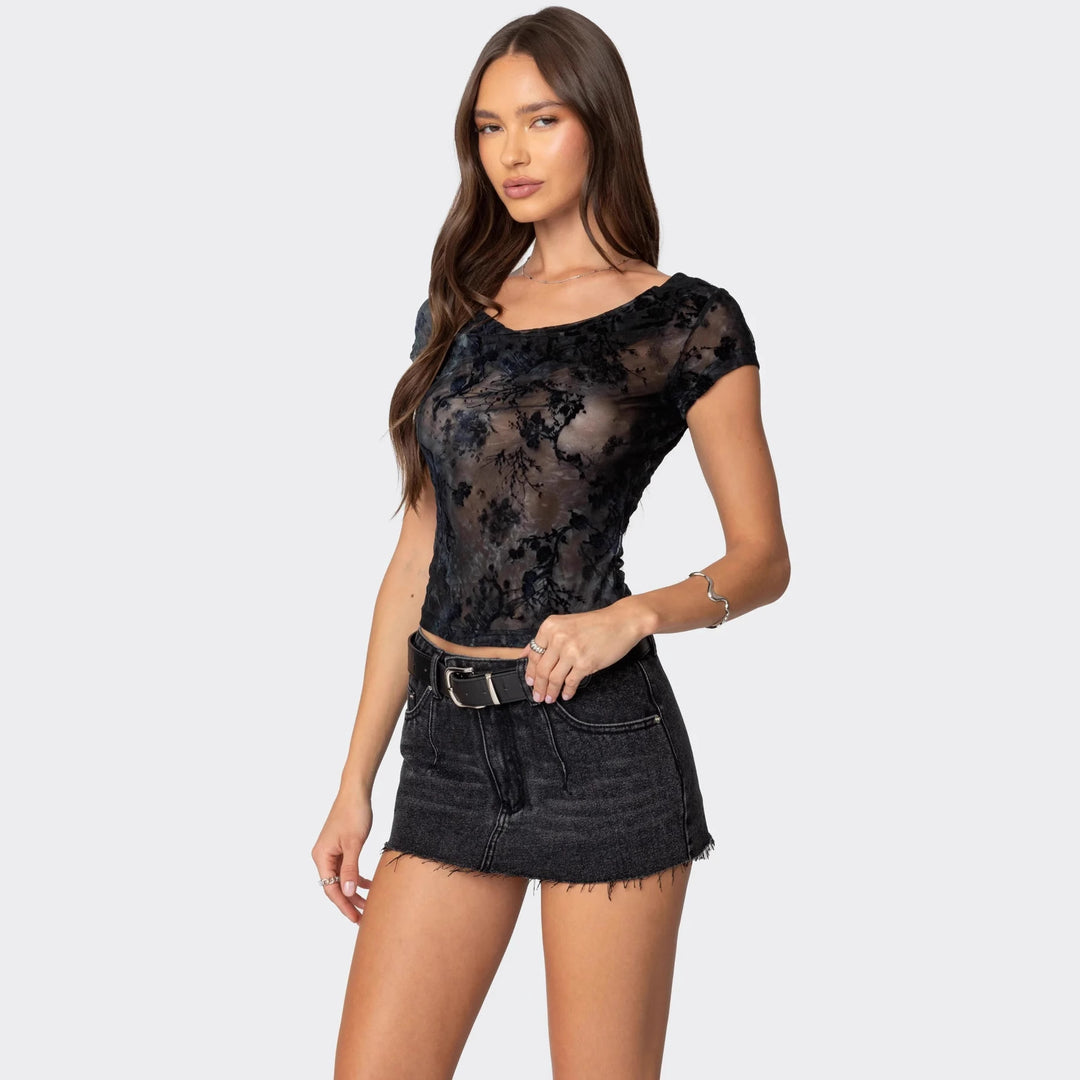 Damen Transparente Spitzenbluse im romantischen Stil Echo Archiv