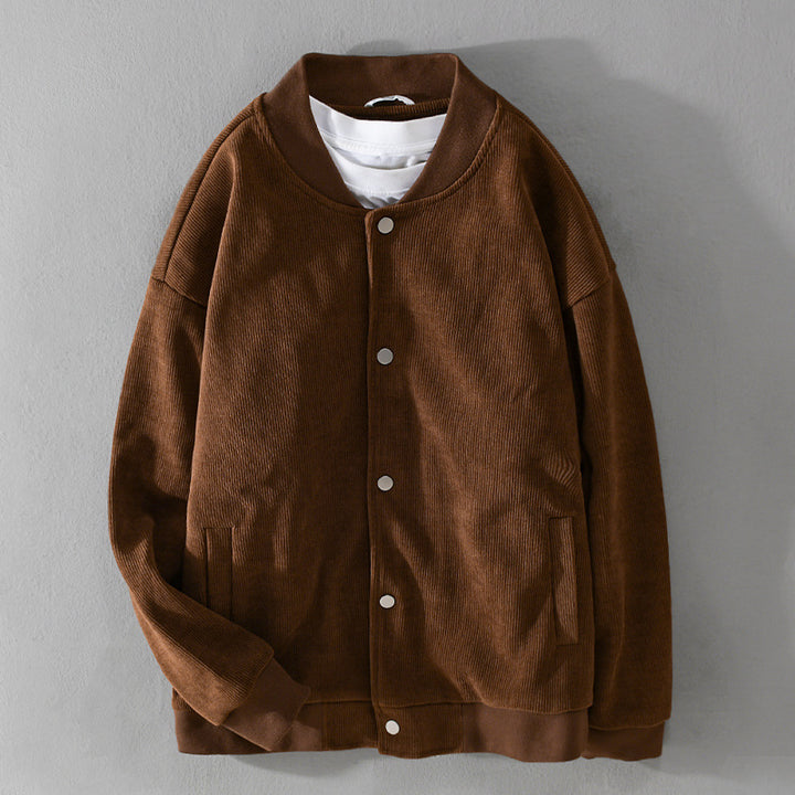 Herren Cord-Collegejacke mit Druckknopfleiste und Rippbündchen Echoarchiv