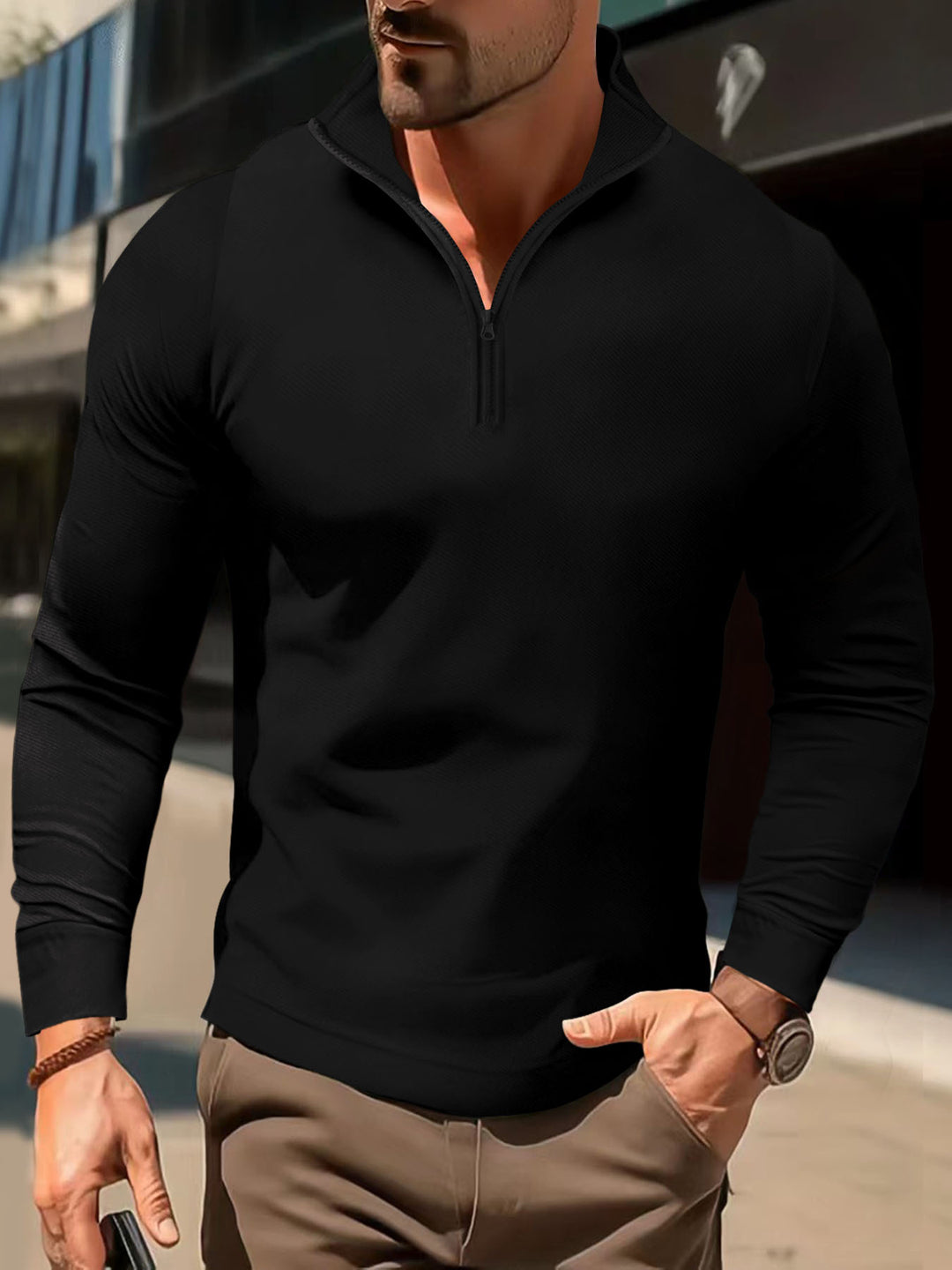 Herren sportliches Langarm-Zip-Hemd Echoarchiv