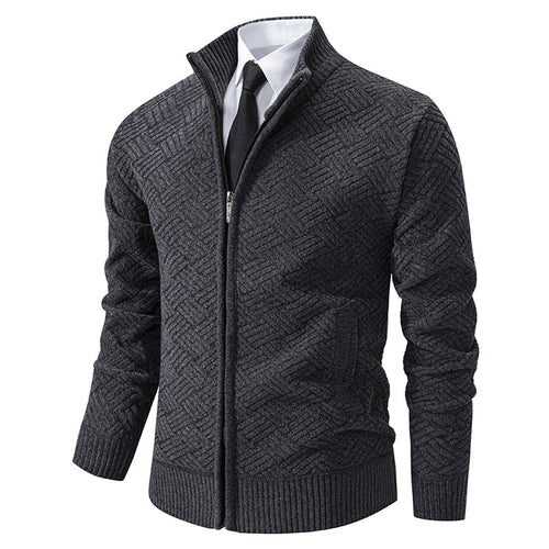 Herren Strick-Zipjacke mit geometrischem Strukturmuster und Stehkragen Echo Archiv