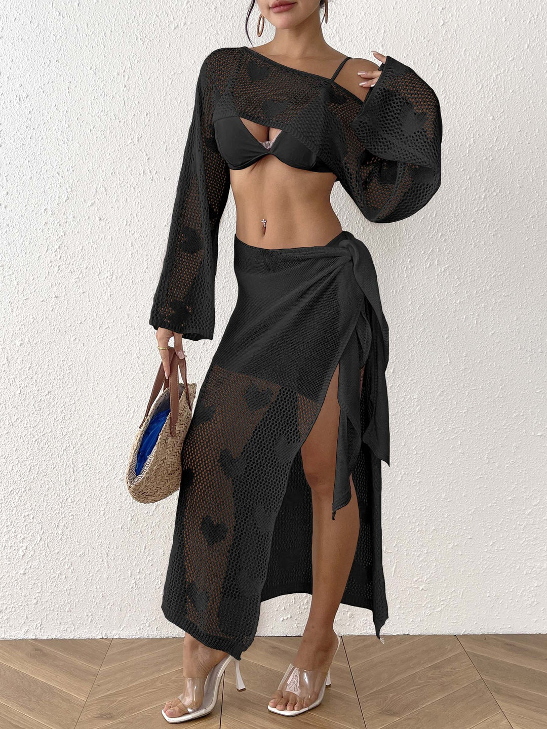 Damen Transparenter Strandsarong mit Herzen Echo Archiv