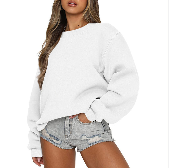 Damen oversized Rundhals-Sweatshirt aus Baumwollmix mit überschnittener Schulter, angerauter Innenseite und elastischen Bündchen – Avérine