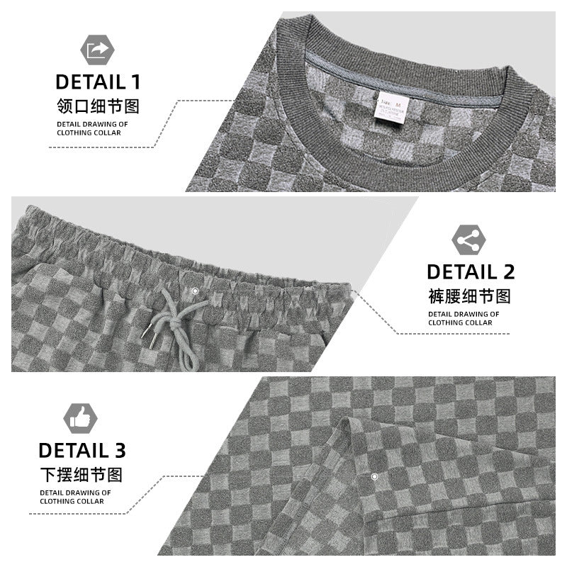 Unisex nan strukturiertes Relief-Set aus wabenartigem Jersey mit übergroßem Shirt und knielangen Shorts Echo Archiv