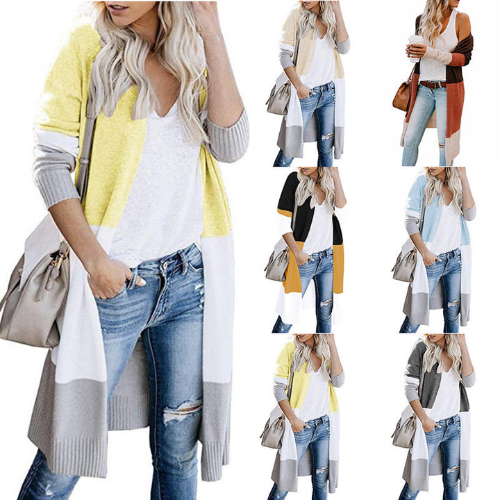 Damen Longline-Cardigan mit Colorblock-Design, offener Front und Rippsaum Echo Archiv