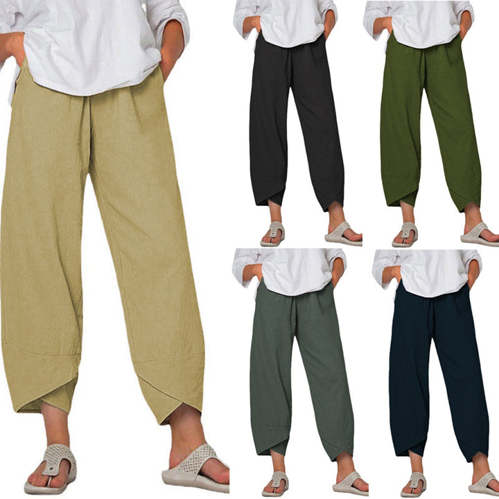 Damen nan lockere Leinenhose mit hohem Bund, Tulpen-Saum und seitlichen Eingrifftaschen Echo Archiv
