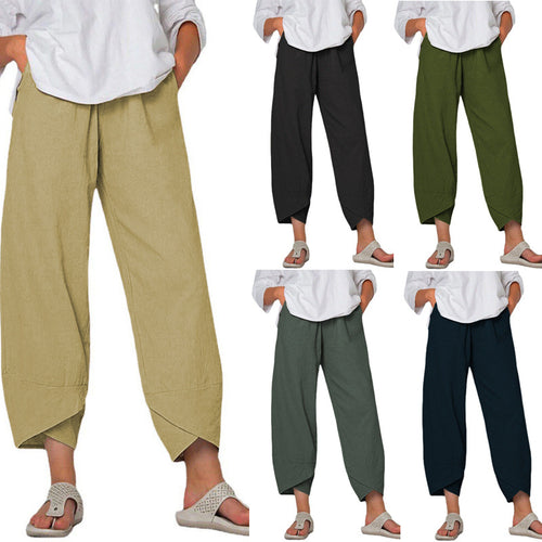 Damen nan lockere Leinenhose mit hohem Bund, Tulpen-Saum und seitlichen Eingrifftaschen Echo Archiv