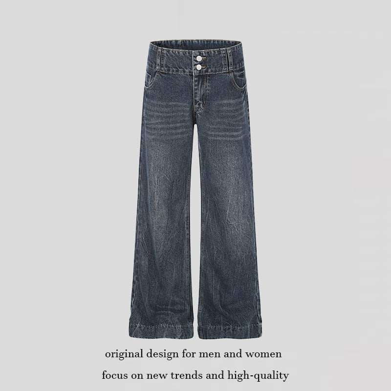 Damen High-Waist Weite Palazzo-Jeans mit Doppelknopf und ausgestelltem Bein Echoarchiv