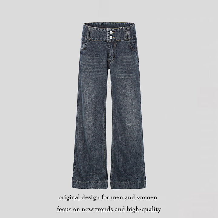 Damen High-Waist Weite Palazzo-Jeans mit Doppelknopf und ausgestelltem Bein Echoarchiv