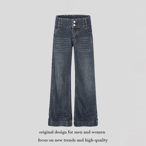Damen High-Waist Weite Palazzo-Jeans mit Doppelknopf und ausgestelltem Bein Echoarchiv