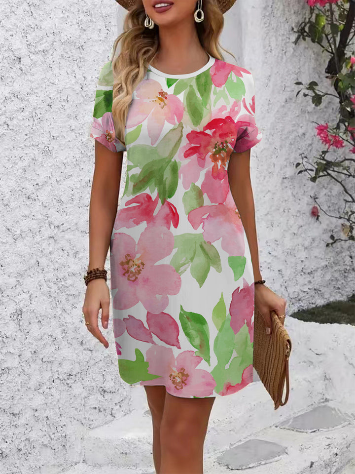 Damen Kurzarmkleid mit floralem Muster und lockerer Passform Echo Archiv