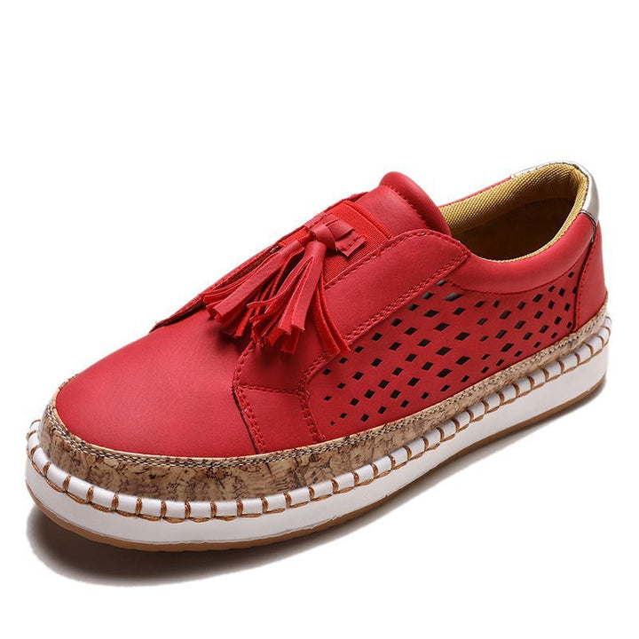 Damen perforierter Tassel-Slip-On Loafer mit Korkoptik-Plateau und gepolstertem Komfortfußbett Echo Archiv