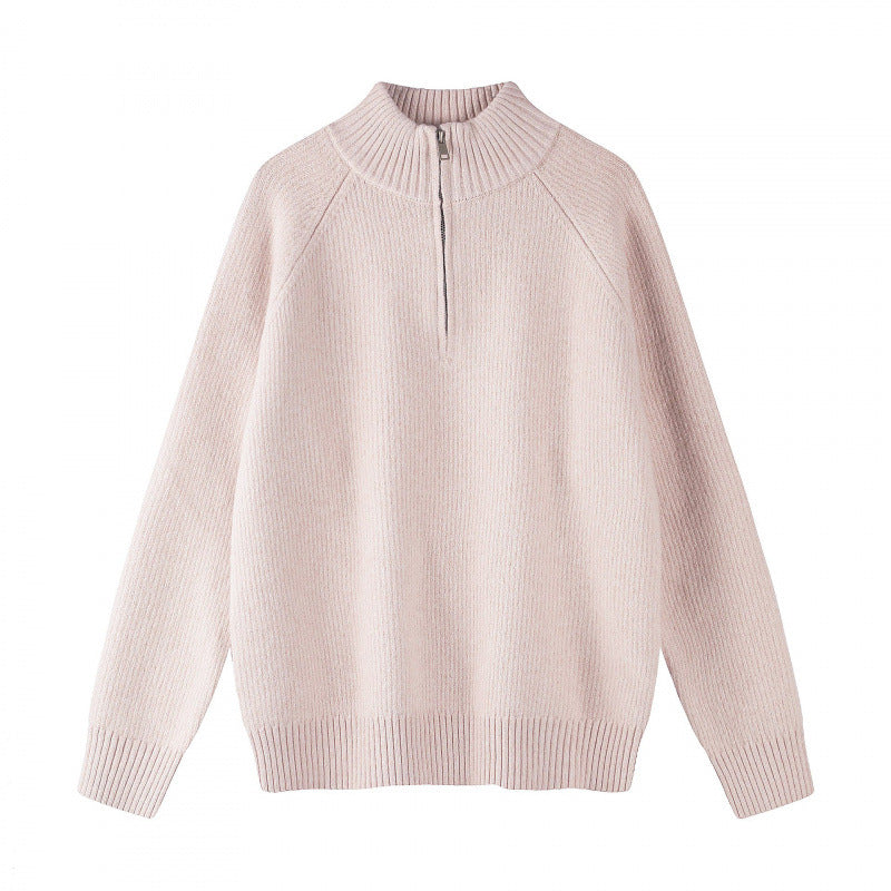 Herren Grobgestrickter Halbzip-Pullover mit Stehkragen und Raglanärmeln Echo Archiv
