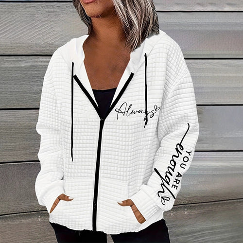 Damen nan oversized Kapuzenjacke mit Reißverschluss, handgeschriebener Typo-Applikation und Kontrast-Eingrifftaschen Echo Archiv