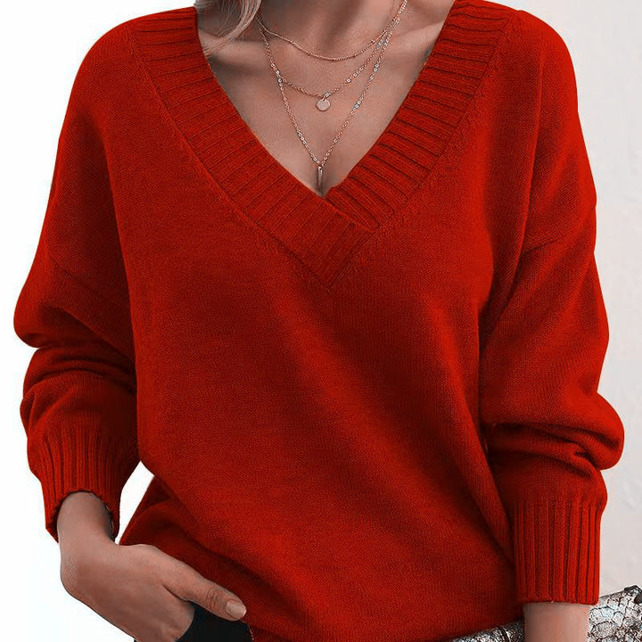 Damen nan Oversized V-Ausschnitt Strickpullover mit gerippten Bündchen Echo Archiv