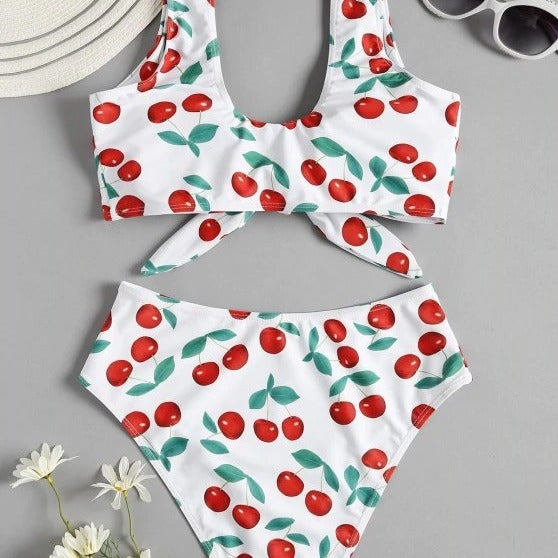 Damen Hoch tailliertes Bikini-Set mit verspieltem Knoten-Detail Echo Archiv
