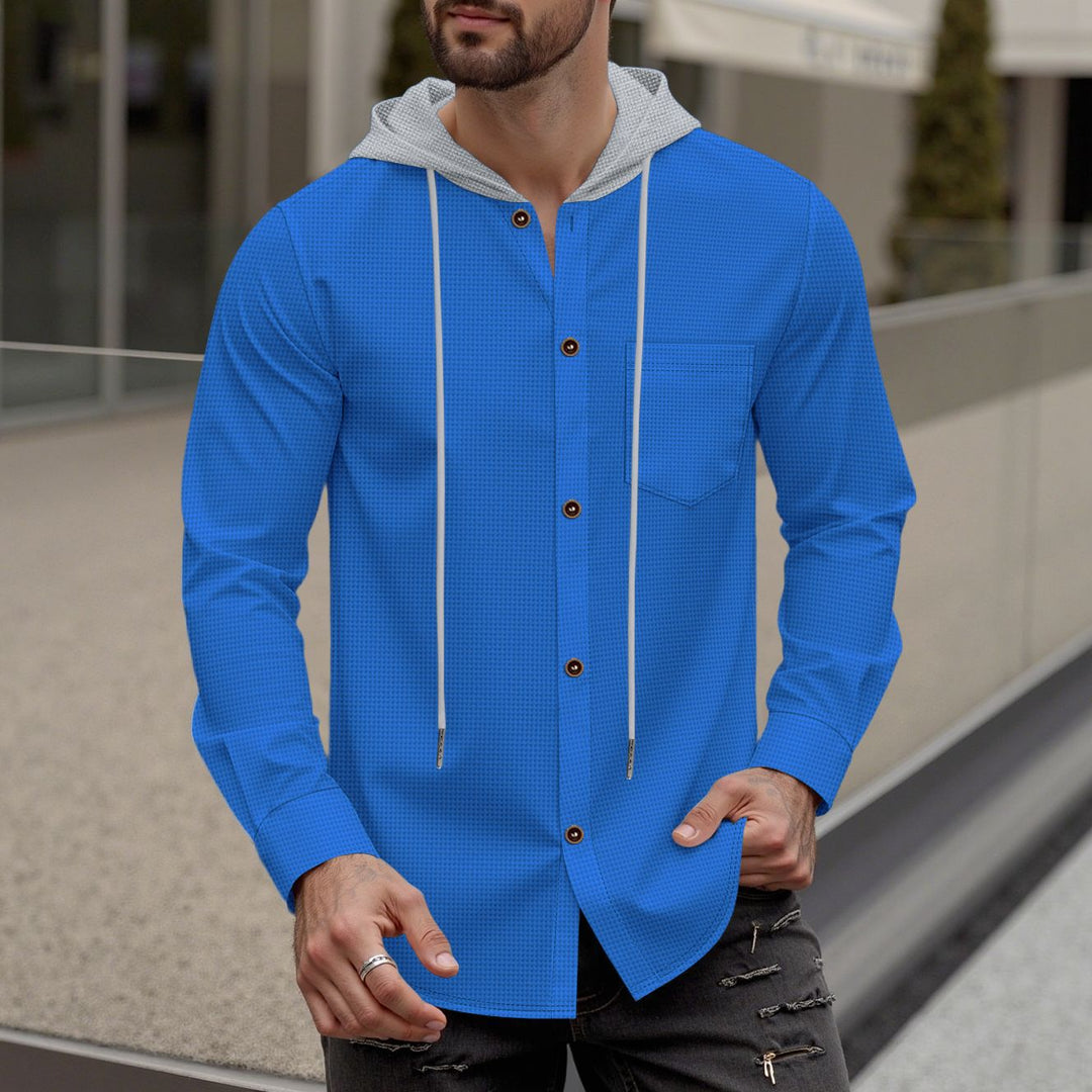 Herren modisches Kapuzenshirt mit Knopfleiste und praktischer Brusttasche Echoarchiv
