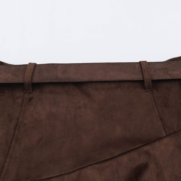 Damen Asymmetrischer Patchwork-Wickelrock mit Taillengürtel und Lagenoptik Echoarchiv