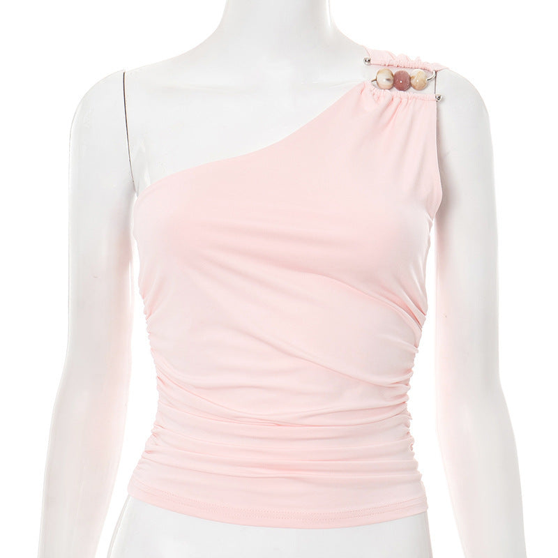 Damen asymmetrisches Trägeroberteil mit dekorativen Knopfdetails und figurformendem Design Echo Archiv