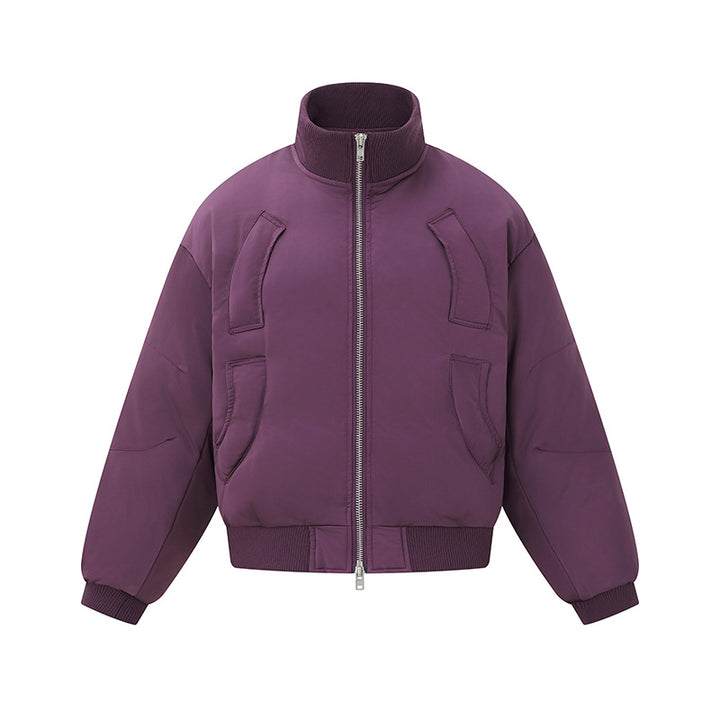 Damen Kurz geschnittene wattierte Blousonjacke im Boxy‑Schnitt mit hohem Rippenkragen und markanten Eingrifftaschen Echoarchiv