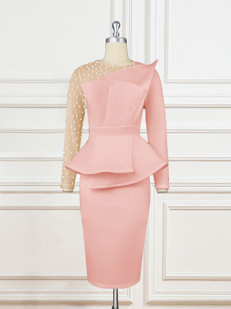 Damen figurbetontes Abendkleid mit transparenten Puffärmeln und voluminösem Oberteil Echo Archiv
