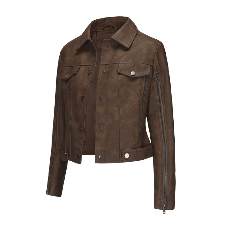 Damen nan kurze Cropped-Truckerjacke aus Wildlederoptik mit seitlichen Reißverschlüssen und aufgesetzten Brusttaschen Echo Archiv