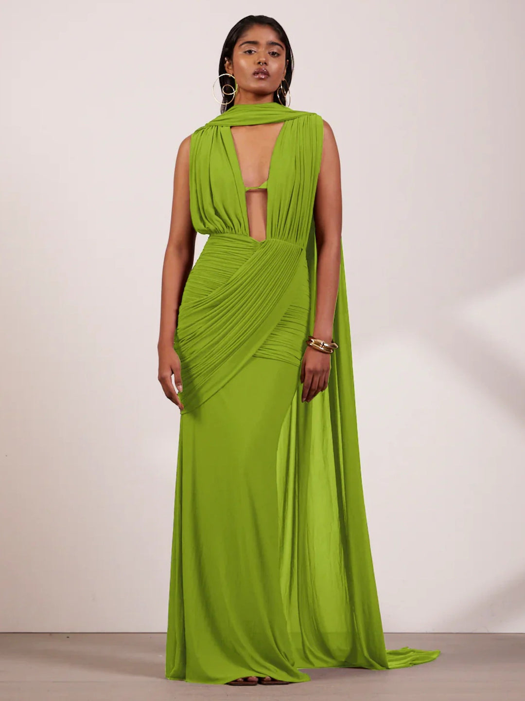 Damen bodenlanges Wickelkleid mit raffinierten Drapierungsdetails und elegantem V-Ausschnitt Echo Archiv