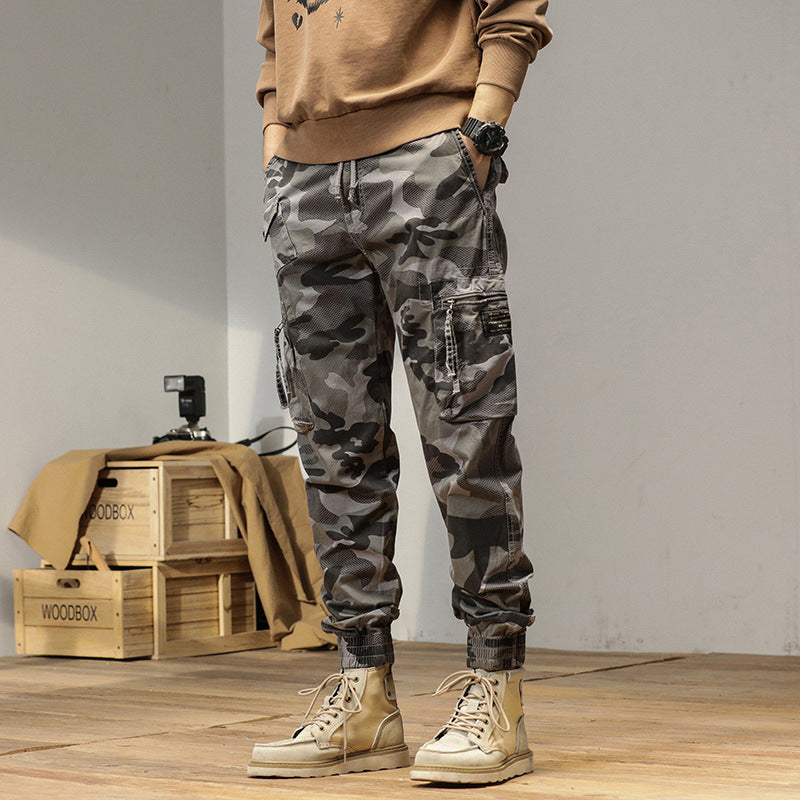 Herren Camouflage-Bundfalten-Cargojogger mit elastischem Tunnelzugbund, Multifunktionstaschen und Ripstop-Optik Echo Archiv