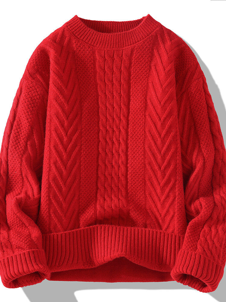 Herren Grobstrickpullover mit Zopfmuster und lässigem Schnitt Echoarchiv