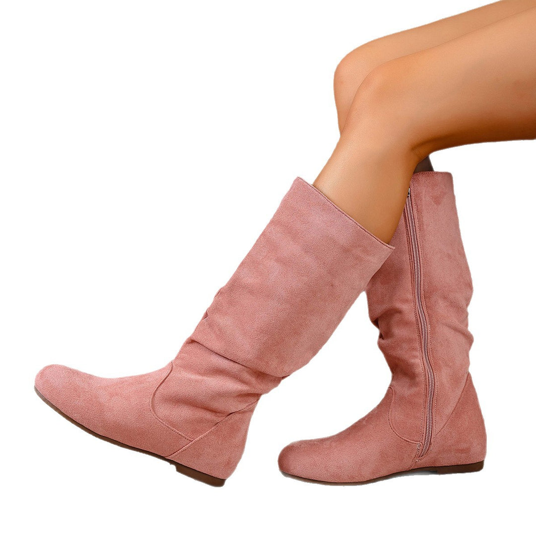 Damen kniehoher Slouch-Stiefel mit seitlichem Reißverschluss und flacher Profilsohle Echo Archiv