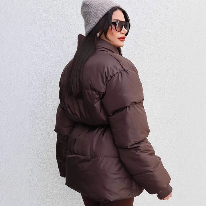 Damen Gesteppte Taillierte Steppjacke mit Schalkragen und Bindegürtel Echoarchiv